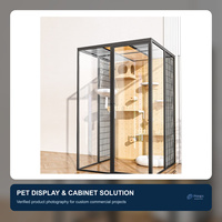 Grande maison pour chat moderne en bois avec fermeture à boucle, design respirant, balcon en verre spacieux, villa intérieure luxueuse pour animaux de compagnie, style nid douillet
