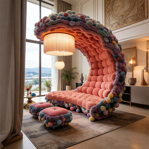 Canapé-lit touffeté coloré à pompons, lit de repos contemporain rembourré, canapé rond élégant et esthétique <span class=keywords><strong>pour</strong></span> studio et hôtel - Product Image 2