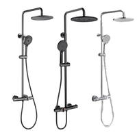 Ensemble de douche thermostatique moderne noir mat avec robinet de douche noir et système de douche pluie rond de 10 pouces
