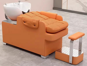 Cama de lavado de cabello semireclinable para salón con lavabo cerámico y pedal de llenado de agua, sofá reclinable para lavado de cabello en peluquería - Product Image 3