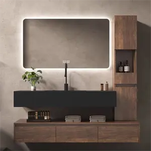 Quincaillerie de vanité de salle de bain de luxe avec évier en ardoise Rock Hotel avec miroir à lumière LED en acier inoxydable SIMU moderne 2 ensembles Triangle