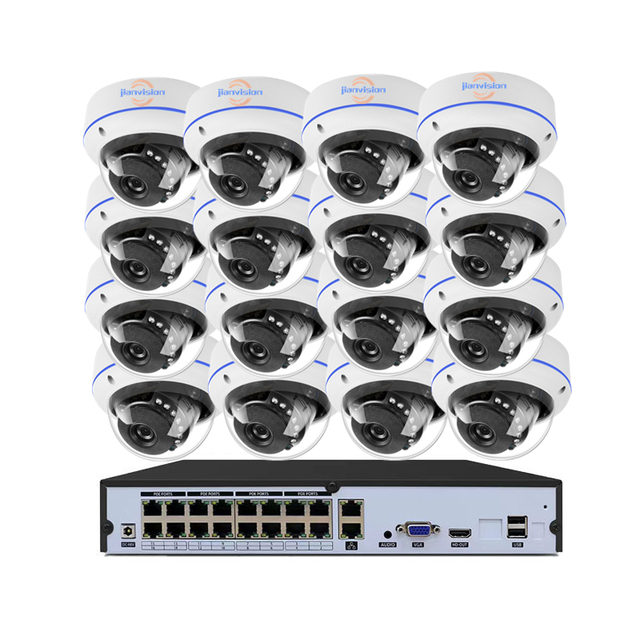 Jianvision POE NVR IP System 5MP 16CH Vandalproof Network Camera 2.8mm Wide Angle CMOS Sensor Built-in Mic for Indoor Outdoor