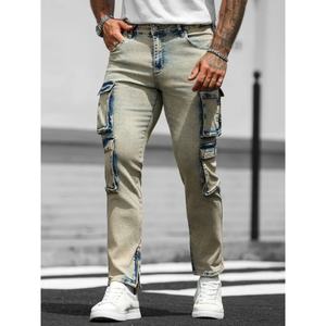 Jeans skinny pour homme, coupe ajustée, denim délavé, décoration trouée, style streetwear pour l'été, l'automne et l'hiver, mode décontractée - Product Image 1