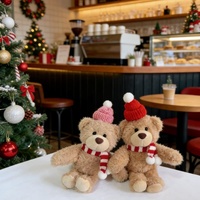 Adorable ours en peluche de Noël super doux avec design de tasse de café à câliner, bonnet et écharpe tricotés, cadeau de fêtes