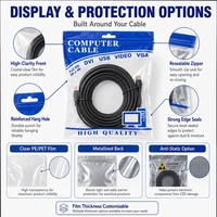 High Quality Clear Front Glossy 3 Sides Sealed USB Data Cables Zipper Bags Waterproof Computer Power Wire Packaging Bags