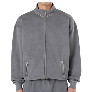 Custom Unisex Oversized Cropped Full Zip Sweatshirt <b>Jacket</b> Stand Collar Fleece Outerwear with Zipper Pockets OEM Private Label - Product Image 1
