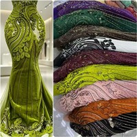 Tissu en velours écologique de haute qualité avec dentelle, perles et broderies 3D pour mariage, 5 yards, sexy KJY603