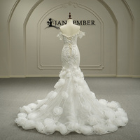 Robe de mariée de luxe Gt26042 en ivoire, robe de mariée sirène, dentelle perlée, queue de poisson, fleurs 3D, Jancember