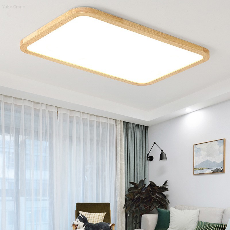 Walnut-colored Modern Retro Ceiling Lamp Acrylic Cover Ultra-Thin Remote Control LED Light AC High CRI 90 for Bedroom Living