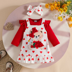 Abito in maglia morbida lavorata a maglia a maniche lunghe con stampa a triangolo e cinturino, con maniche a volant piccole, per bambina, Collezione Autunno 2025 - Orsetto Carmly - Product Image 4