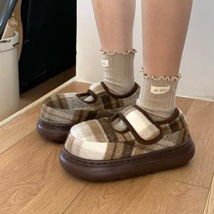 <span class=keywords><strong>Scarpe</strong></span> da donna XIXITIAO Mary Jane con gancio e anello Vintage Plaid <span class=keywords><strong>scarpe</strong></span> da guida in peluche foderate invernali antiscivolo Casual da esterno - Product Image 4