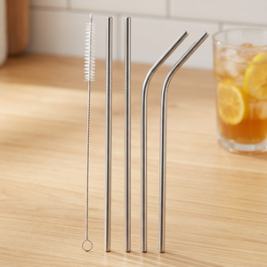 Metal <b>Drinking</b> <b>Straws</b> Set 5pcs Reusable Straight and Bent Design Minimalist Bar Accessories - Product Image 5