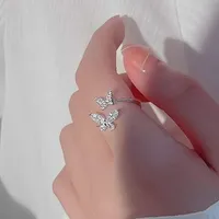 Couleur argent brillant bijoux de doigt féminin gracieux esthétique papillon bague d'ouverture zircone accessoires de fiançailles à la mode