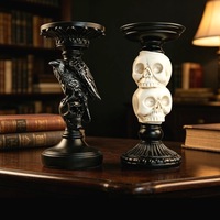 2026 New Halloween Skull Candlestick Holder Resin Raven Gothic Candle Stand Dark Academia Home Decor Tabletop Figurine Ornament
