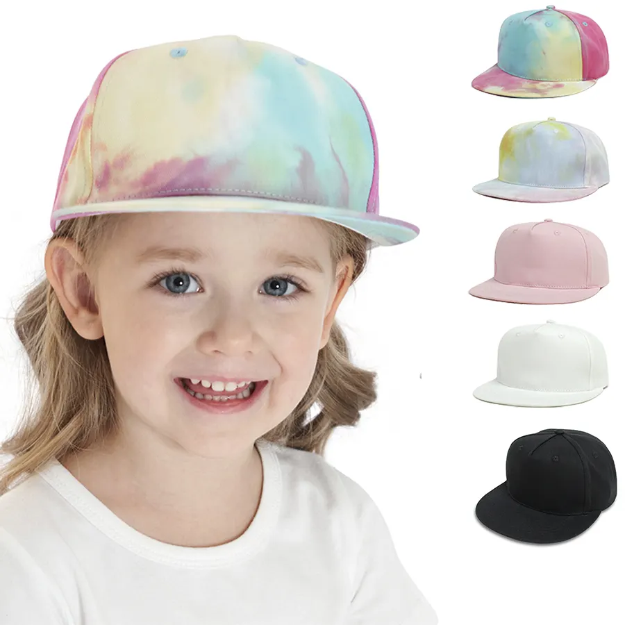 Blank children Flat brim solid color baby girls boys caps snapbacks hats Tie dye wholesale for kid