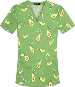 Top Scrubs para mujer, uniforme médico, Top con cuello en V, estampado, manga corta, algodón, absorbente de humedad, elástico, secado rápido, suave - Product Image 4