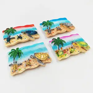 Aimants de réfrigérateur en résine Usine Souvenirs touristiques personnalisés Plage Océan Noix de coco Tortue de mer Aimant de réfrigérateur 3D