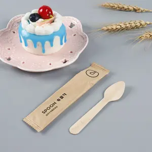 Wholesale Tasting Eco Disposable Honey Yogurt Biodegradable Mini Wooden Spoon Ice Cream Set