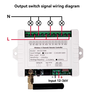 Multi-Function 4-Channel 10A DC <strong>Wireless</strong> <strong>RF</strong> Remote <strong>Control</strong> <strong>Switch</strong> (12V/24V/36V 433MHz) with Metal Transmitter Receiver - Product Image 2