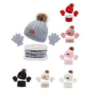 Ensemble bonnet, cache-cou et gants en laine tricotée doublée polaire pour bébés et jeunes enfants, avec pompon, pour filles et garçons - Product Image 3