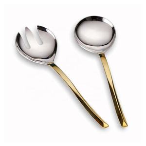 ชุดอุปกรณ์ทำอาหารมื้อเย็นพร้อมที่จับสีทองชุดเสิร์ฟสลัดบาร์ขัดเงาสีเงิน - Product Image 2