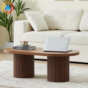 Modern Fluted Pedestal <b>Coffee</b> <b>Table</b>, Optional Finishes Oval Center <b>Table</b> with Double Column Base for Living Room - Product Image 2