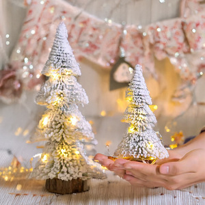 Haute qualité Mini cèdre floqué arbre <span class=keywords><strong>de</strong></span> noël Base en bois neige pin aiguilles pour bureau à domicile bureau vacances décoration table - Product Image 4