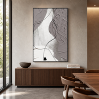 Décoration Murale Moderne Minimaliste en Relief 3D, Peinture sur Toile Texturée Abstraite en Plâtre, Encadrée, Décoration Murale Neutre pour Hôtel et Salon