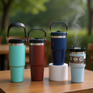 Hipdeer Tasse isotherme en acier inoxydable à double paroi de 16 oz avec couvercle à paille, style artistique moderne, pour café, thé, eau, cadeaux d'affaires - Product Image 2