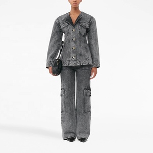 Jeans da <span class=keywords><strong>Donna</strong></span> Grigio Vintage con Logo Personalizzato, Vita Media, Tasche con Patta, Traspiranti, Ecologici, Lavabili, Vestibilità Larga e Dritta - Product Image 1