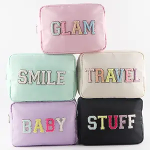 Wholesale Glitter Chenille Letters Makeup Bag Cosmetic Bag Extra Large Toiletry Bag