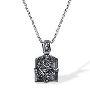 Hip Hop Medieval Acero inoxidable Joyería histórica Caballero San Jorge Esclavo Cruz Amuleto Colgante Guerrero Santo Collar - Product Image 1