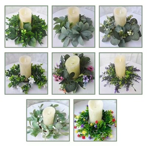25cm foglie di eucalipto artificiale anelli di candela ghirlande pilastro portacandele decorazione del Desktop della festa nuziale (verde) - Product Image 6