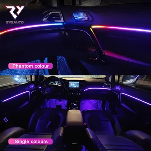 ZY lampu Interior mobil 18 dalam 1, lampu suasana otomatis simfoni warna-warni 64 warna kontrol aplikasi musik