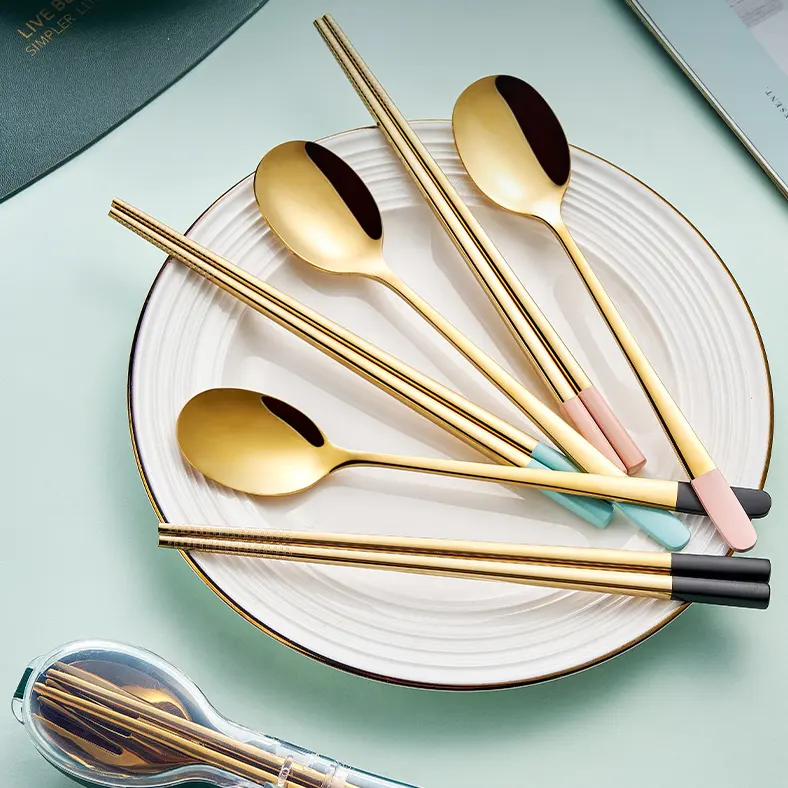 304 Tableware Set Guitar Travel Portable Restaurant Spoons Forks Knives Stainless Steel Cutlery Set Gold Flatware