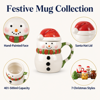 Tasse à café en céramique Père Noël avec couvercle 500 ml – Motif renne, bonhomme de neige, ours – Adorable tasse de Noël pour couple