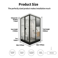 Module de salle de bain compact et modulaire personnalisé YEETE avec douche panoramique en verre, toilettes et vasque pour projets hôteliers et d'appartements préfabriqués