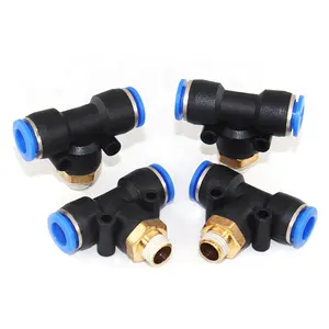 PB Tee threaded joint push in and out quick connector plastic pneumatic Pb T fittings 3-way pb4/6/8/10/12 5/16 3/8 1/4