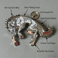 Badge en émail dur et doux en alliage de zinc moulé sur mesure, motif loup, plaqué argent, forme animal, pour collectionneur