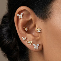 ASTM-F136 Titanium Zircon Piercing De Titanio Tragus Helix Daith Lobe Flat Back Earrings Internal Thread Labret