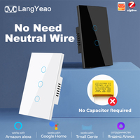 Interruptor de Luz Táctil Inteligente LangYeao US Tuya ZigBee de 1/2/3/4 Vías, Sin Neutro, Sin Condensadores, Funciona con Alexa/Google Home 10A