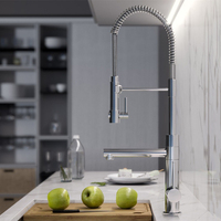 Grifo de Cocina Moderno Cromado con Rociador Extraíble y Llenador de Ollas para una Fácil Limpieza del Fregadero