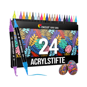 Ensemble de 24 stylos multimarqueurs en acrylique à double pointe imperméable avec <span class=keywords><strong>pinceau</strong></span> à pointe fine pour diverses surfaces - Product Image 1