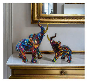 ของตกแต่งบ้านและสำนักงานรูปปั้นช้างสีสันสดใสงานฝีมือเรซิ่นรูปสัตว์ทำจากเรซินสีกราฟฟิตี้ - Product Image 2