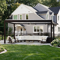 Moderne Smarte Holzmaserung Aluminium-Pergola mit App-Steuerung RGB-Beleuchtung Automatischer Regensensor Bioklimatische Outdoor-Gartenlaube