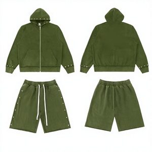 Ensemble 2 pièces pour homme de haute qualité, style streetwear américain délavé à l'acide, 100% coton, comprenant un short tricoté et un sweat à capuche Saint Vanity - Product Image 3