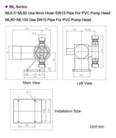 Pompe de dosage chimique pour traitement de l'eau, HEPHIS 7-150LPH, 10-3bar, pour plante noh H2O2(30%), ko4 Ca(OH)2 AL2(SO4)3 mécanique