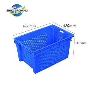 Boîte fourre-tout de rangement ventilée, caisse empilable en plastique bleu pour les poissons