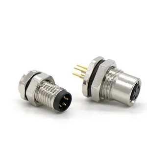 circular waterproof M12 panel connector 3 4 5 6 8 12 pin A B D X coding male female front mount or rear mount connectors