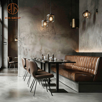 Ensemble table et chaises de restaurant carrées modernes de luxe en pierre et cuir pour café, facile à nettoyer